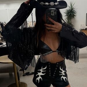 12th Tribe Star Crossed Black Sequin Jacket Size M/LM/L